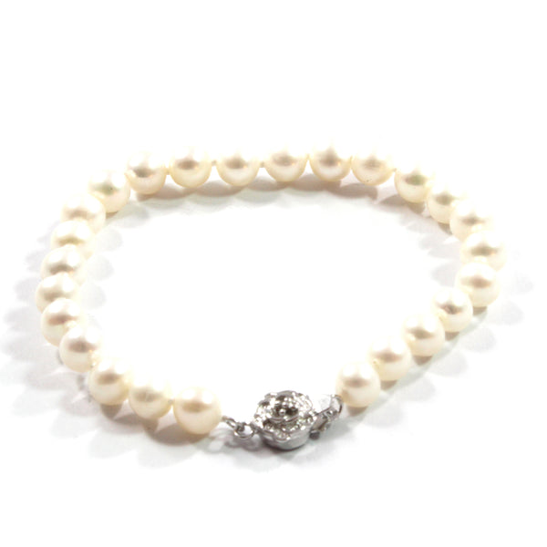 White Bridal Freshwater Cultured Pearl Adjustable Bracelet 17.50cm 7.5mm-8.0mm