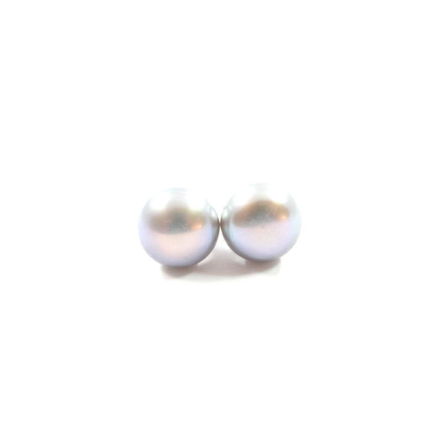 Grey Freshwater Cultured Pearl Stud Earrings with Sterling Silver 1 pair 10.0-10.5mm
