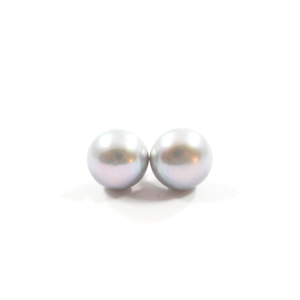 Grey Freshwater Cultured Pearl Stud Earrings with Sterling Silver 10.5-11.0mm