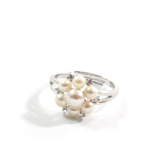 White Freshwater Cultured Pearl Ring with Sterling Silver 3.0-3.5mm Adjustable
