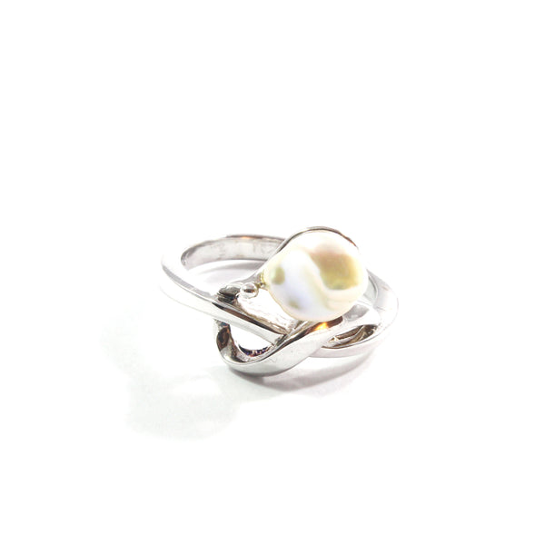 White Freshwater Cultured Pearl Ring with Sterling Silver 8.5-9.0mm
