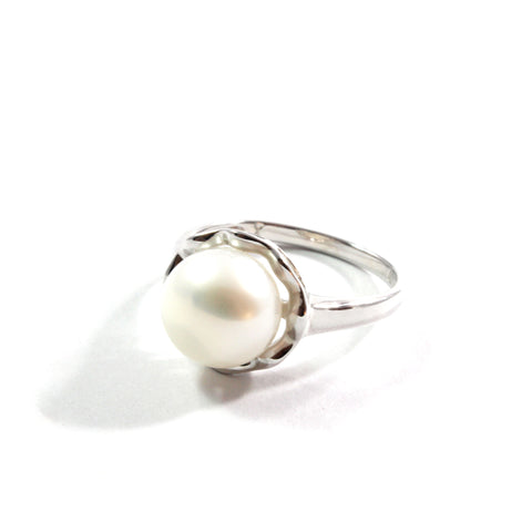 White Freshwater Cultured Pearl Ring with Sterling Silver 10.5-11.0mm
