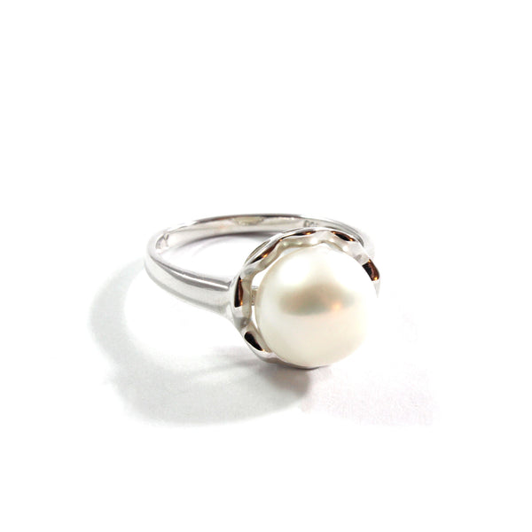 White Freshwater Cultured Pearl Ring with Sterling Silver 10.5-11.0mm