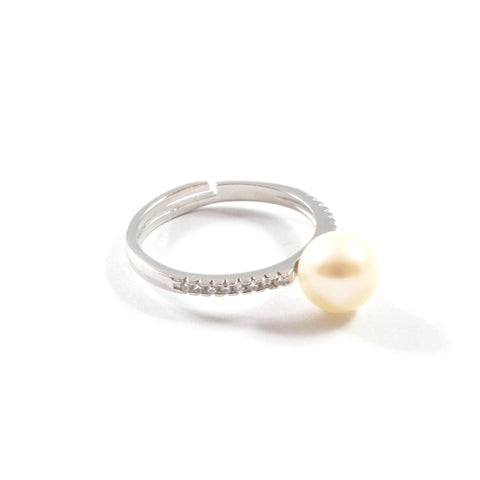 White Freshwater Cultured Pearl Ring with Sterling Silver 7.5-8.0mm Adjustable