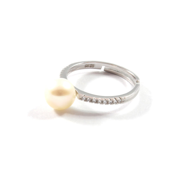 White Freshwater Cultured Pearl Ring with Sterling Silver 7.5-8.0mm Adjustable