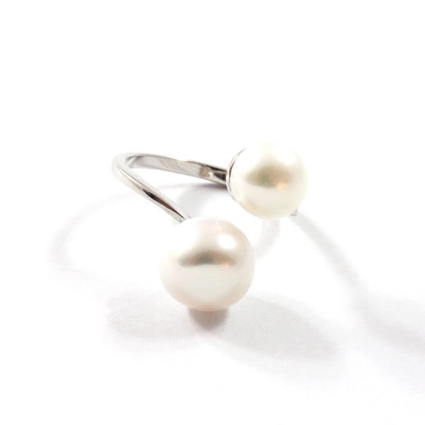 White Freshwater Cultured Pearl Ring with Sterling Silver 7.0-7.5mm,9.0-9.5mm Adjustable