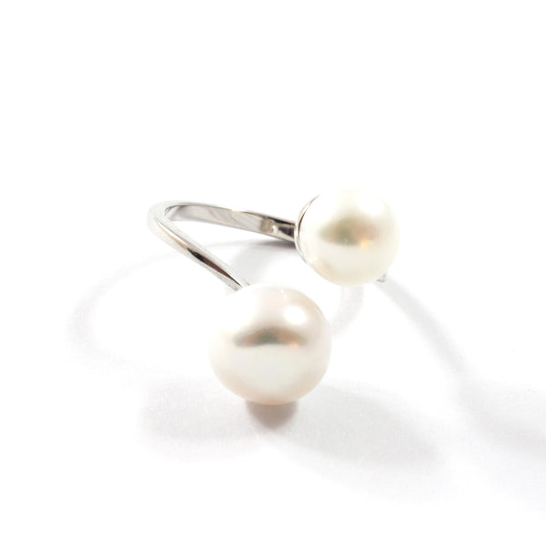 White Freshwater Cultured Pearl Ring with Sterling Silver 7.0-7.5mm,9.0-9.5mm Adjustable