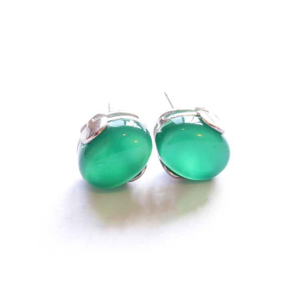 Green/Blue/Red Jade Stud Earrings with Sterling Silver 925