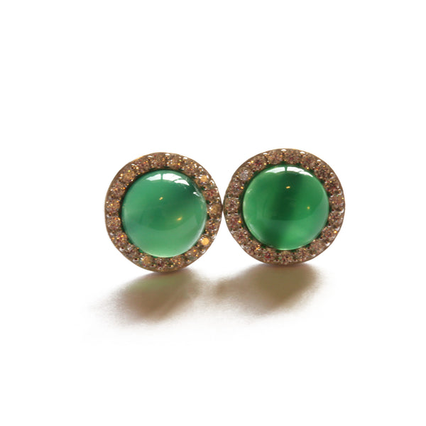 Green Jade Stud Earrings with Sterling Silver 925