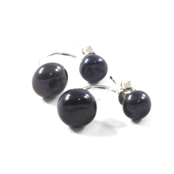 Black Freshwater Cultured Pearl Stud Earrings with Sterling Silver 6.5-9.5mm
