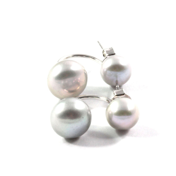 Grey Freshwater Cultured Pearl Stud Earrings with Sterling Silver 6.5-9.5mm