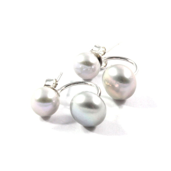Grey Freshwater Cultured Pearl Stud Earrings with Sterling Silver 6.5-9.5mm
