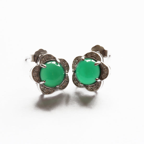 Green Jade Stud Earrings with Sterling Silver 925