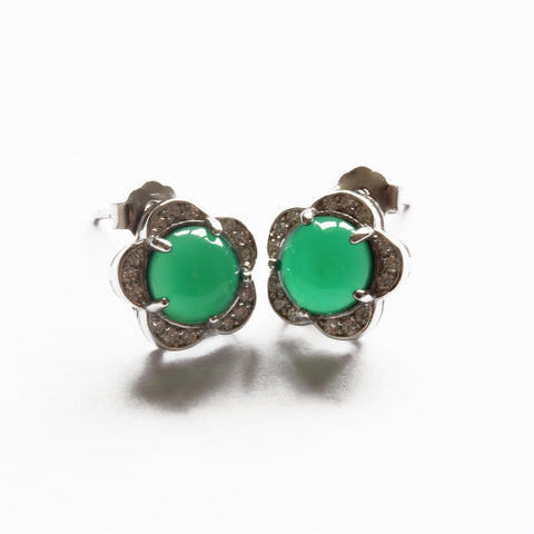 Green Jade Stud Earrings with Sterling Silver 925