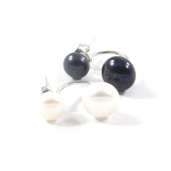 Black and White Freshwater Cultured Pearl Stud Earrings with Sterling Silver 6.5-9.5mm