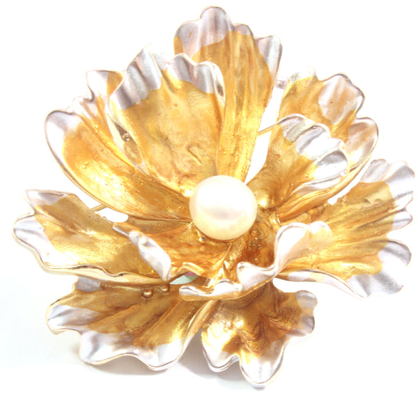 White/Gold/Red/Blue Peony Flower Freshwater Cultured Pearl Brooch 10.5-11.0mm