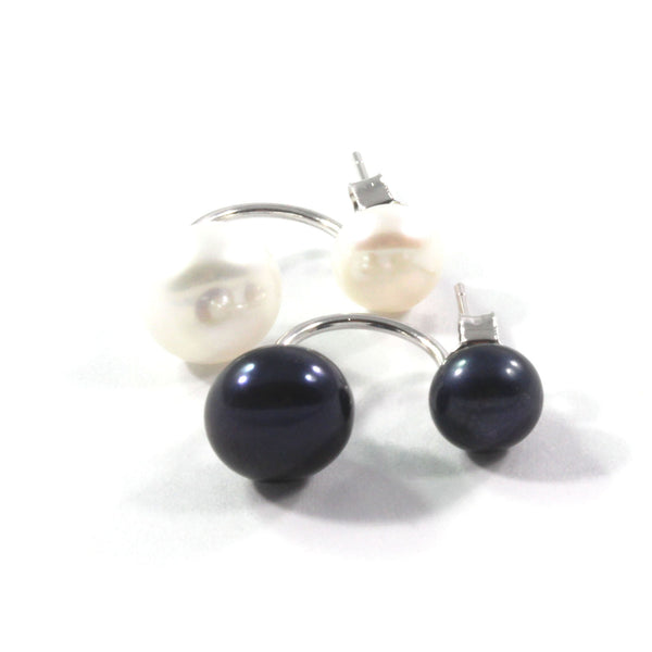Black and White Freshwater Cultured Pearl Stud Earrings with Sterling Silver 6.5-9.5mm