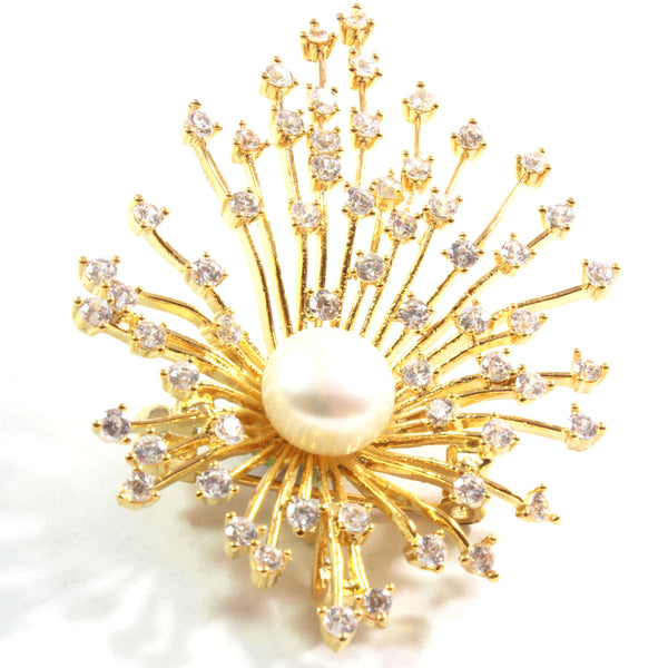 Golden Star White Freshwater Cultured Pearl Brooch 10.5-11.0mm
