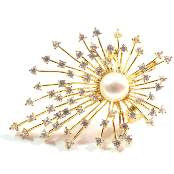 Golden Star White Freshwater Cultured Pearl Brooch 10.5-11.0mm