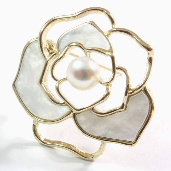 White Rose  Freshwater Cultured Pearl Brooch 9.5-10.0mm