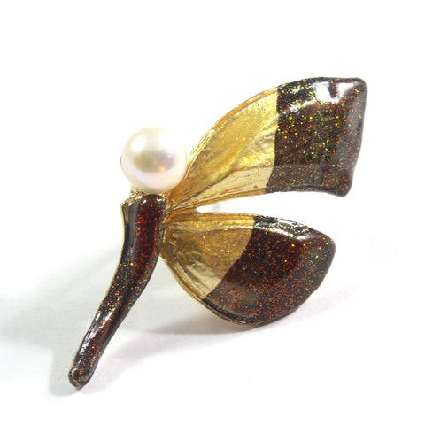 Brown Dragonfly Freshwater Cultured Pearl Brooch 8.5-9.0mm