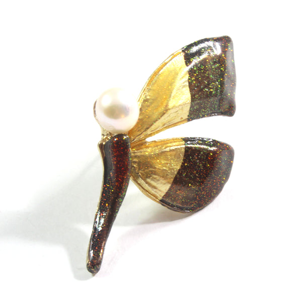 Brown Dragonfly Freshwater Cultured Pearl Brooch 8.5-9.0mm
