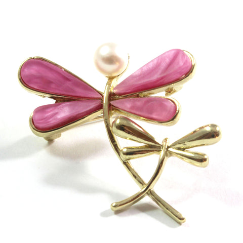 Pink Dragonfly Freshwater Cultured Pearl Brooch 7.5-8.0mm