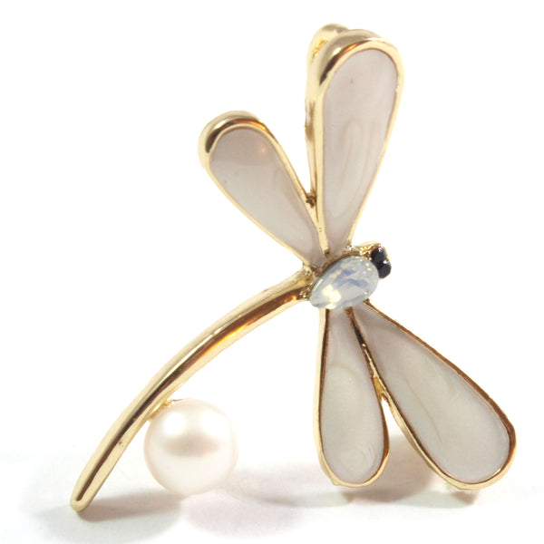White Dragonfly Freshwater Cultured Pearl Brooch 7.5-8.0mm