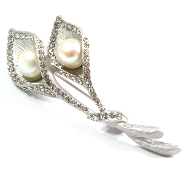 White Double Leaves Cultured Pearl Brooch 10.5-11.0mm