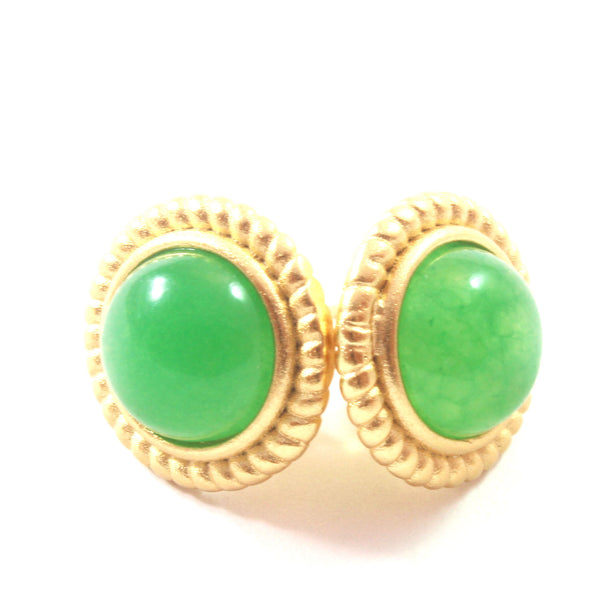 Green/White Jade Stud Earrings with Sterling Silver 925