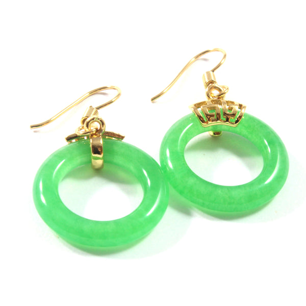 Round Green Jade Drop Earrings