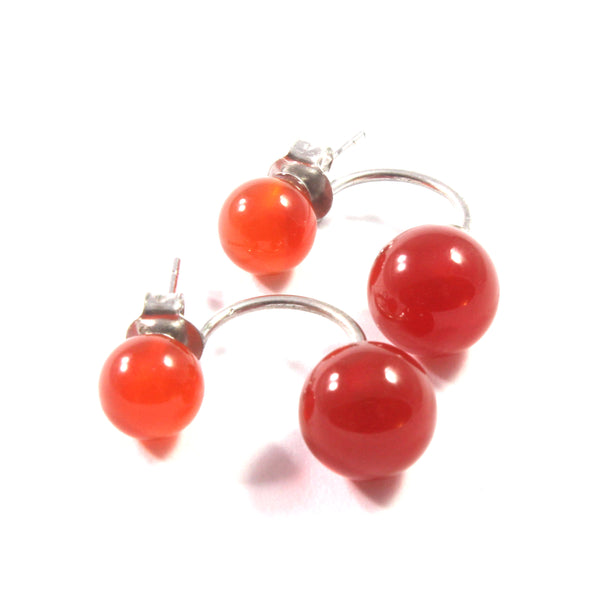 Green/Red Double Jade Drop Earrings with Sterling Silver 925