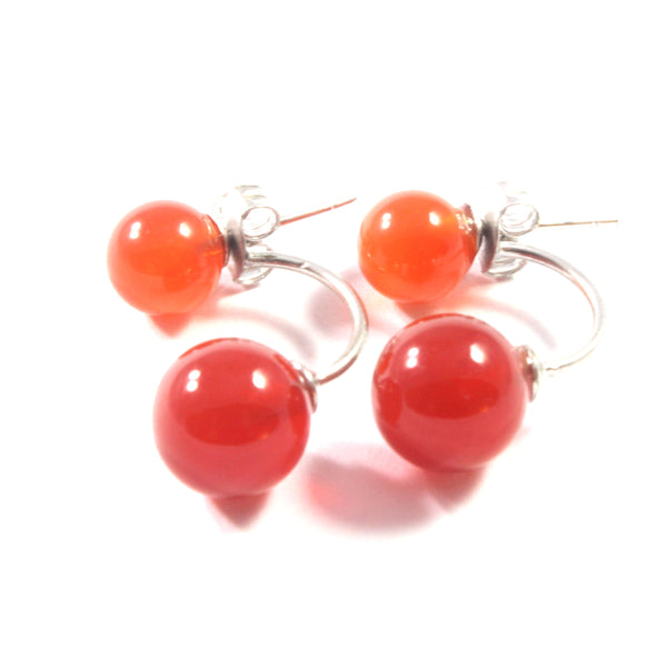 Green/Red Double Jade Drop Earrings with Sterling Silver 925