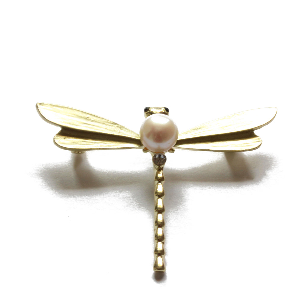White Dragonfly Freshwater Cultured Pearl Brooch 7.5.-8.0mm