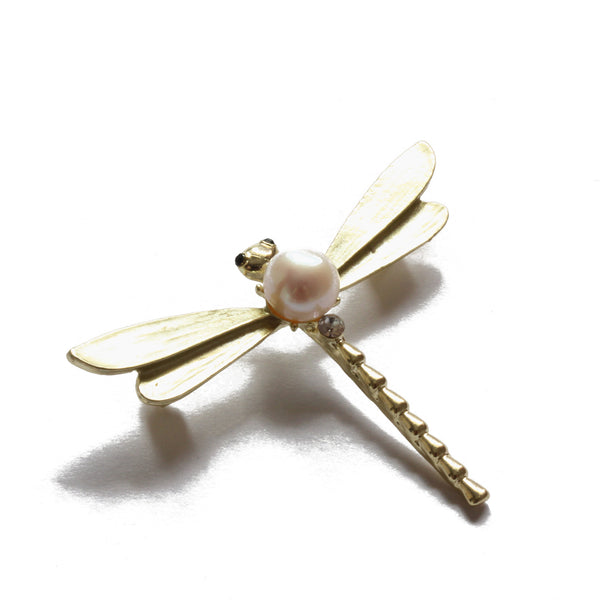 White Dragonfly Freshwater Cultured Pearl Brooch 7.5.-8.0mm