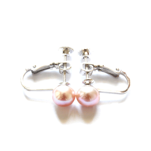 White/Pink/Orange Freshwater Cultured Pearl Clip On Stud Earrings with Sterling Silver 8.0-8.5mm