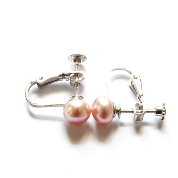 White/Pink/Orange Freshwater Cultured Pearl Clip On Stud Earrings with Sterling Silver 8.0-8.5mm