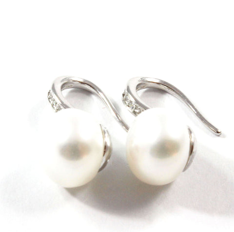White Freshwater Cultured Pearl Drop Earrings with Sterling Silver 9.0-9.5mm