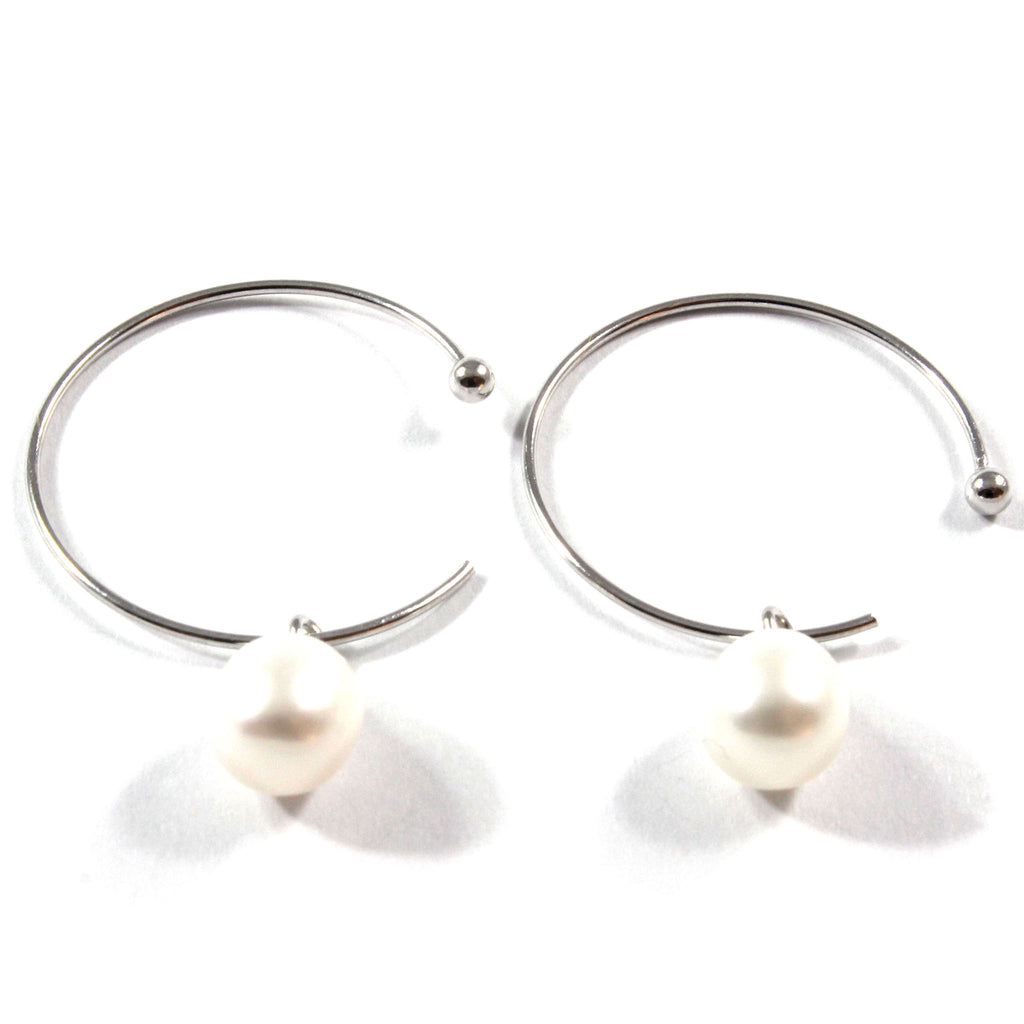 White Freshwater Cultured Pearl Drop Earrings with Sterling Silver 7.5-8.5mm