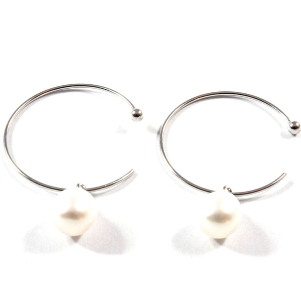 White Freshwater Cultured Pearl Drop Earrings with Sterling Silver 7.5-8.5mm