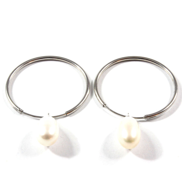 White Freshwater Cultured Pearl Drop Earrings with Sterling Silver 7.5-8.0mm