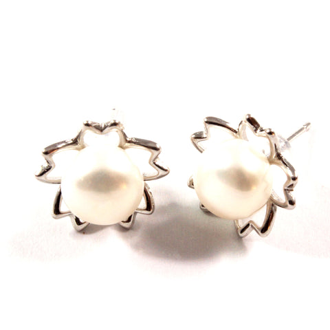 White Freshwater Cultured Pearl Stud Earrings with Sterling Silver 8.0-8.5mm