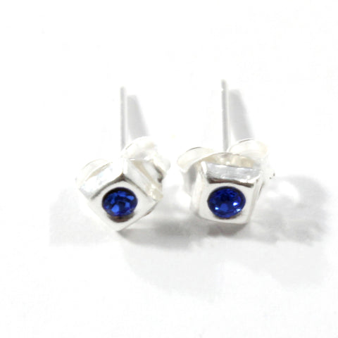 Blue Crystal  Square Stud Earrings with Sterling Silver 925