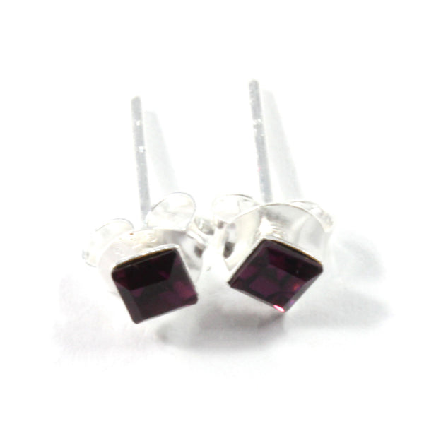 Red Crystal Square Stud Earrings with Sterling Silver 925