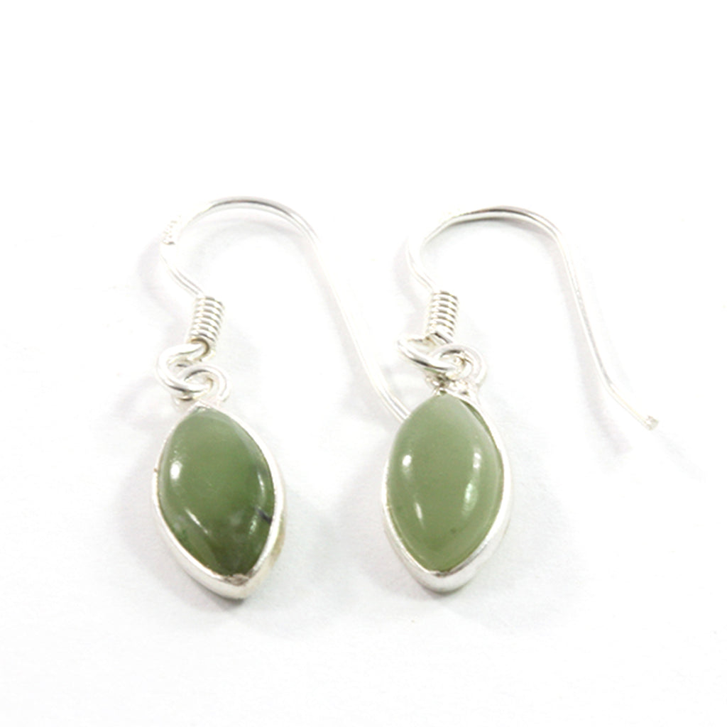 Nephrite Marquise Drop Earrings with Sterling Silver