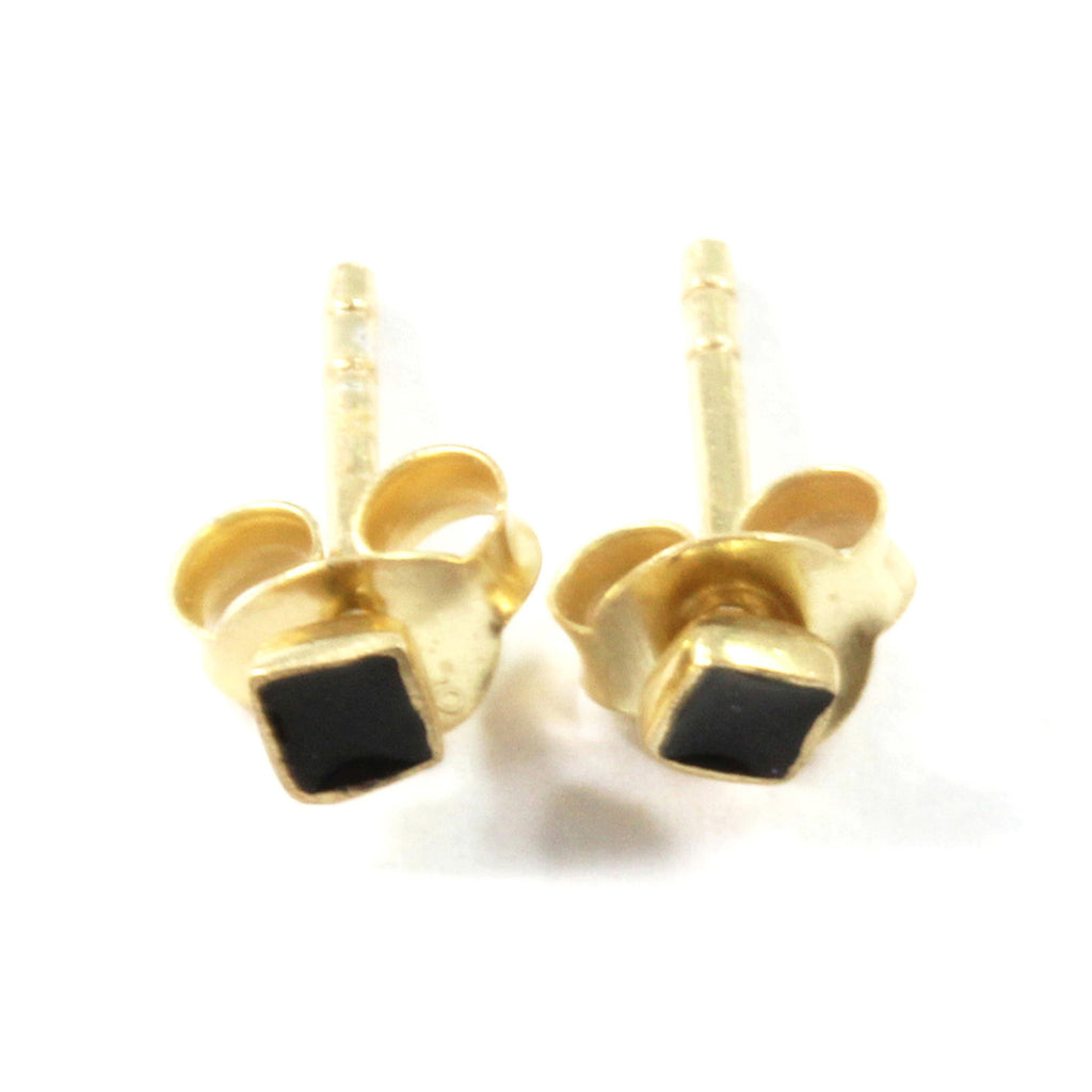 Black Diamond Shaped Stud Earrings with Sterling Silver 925