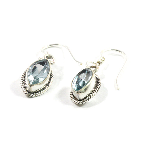 Blue Topaz Faceted Drop Earrings with Sterling Silver