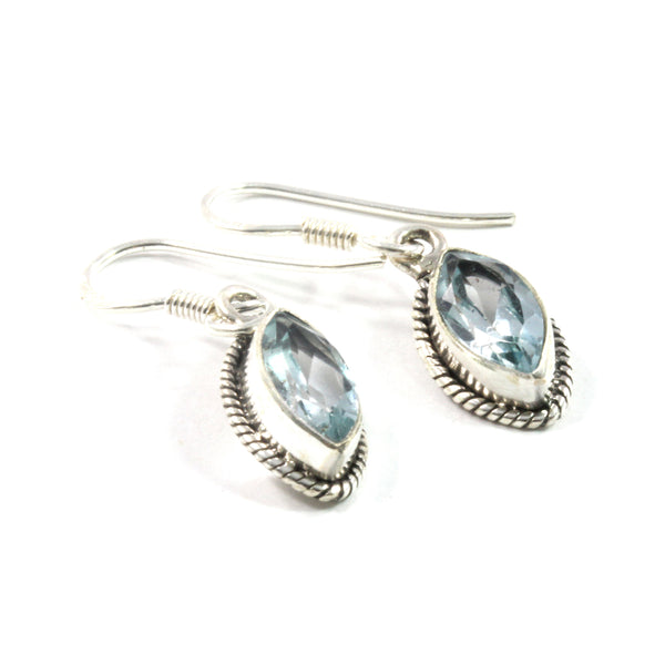 Blue Topaz Faceted Drop Earrings with Sterling Silver