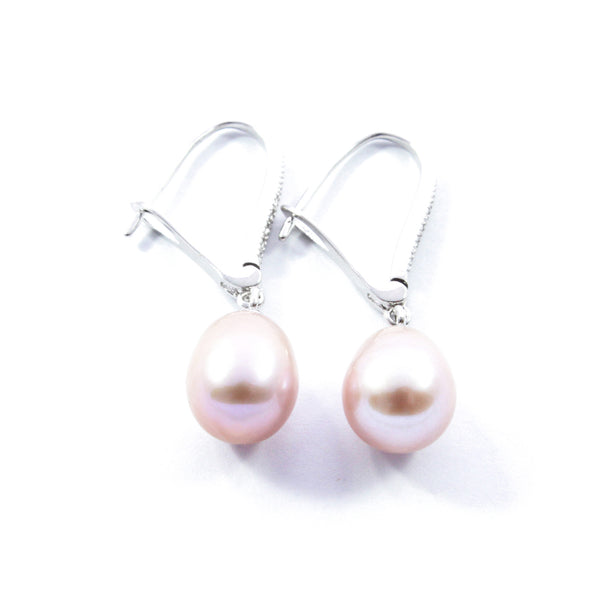 White/Purple/Orange Freshwater Cultured Pearl Drop Earrings with Sterling Silver 7.5-8.0mm
