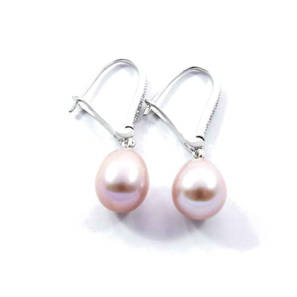 White/Purple/Orange Freshwater Cultured Pearl Drop Earrings with Sterling Silver 7.5-8.0mm